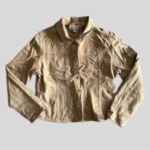 A.M.I. Vintage tan khaki button down leather suede jacket women’s Size Medium